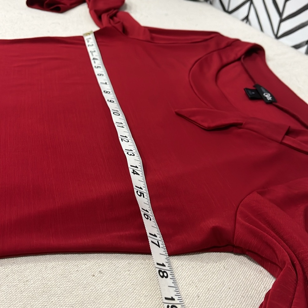 East 5th Ruby Red Long Sleeve With Scoop Neck Bow Embellishment Blouse, Sz.S - Picture 11 of 15